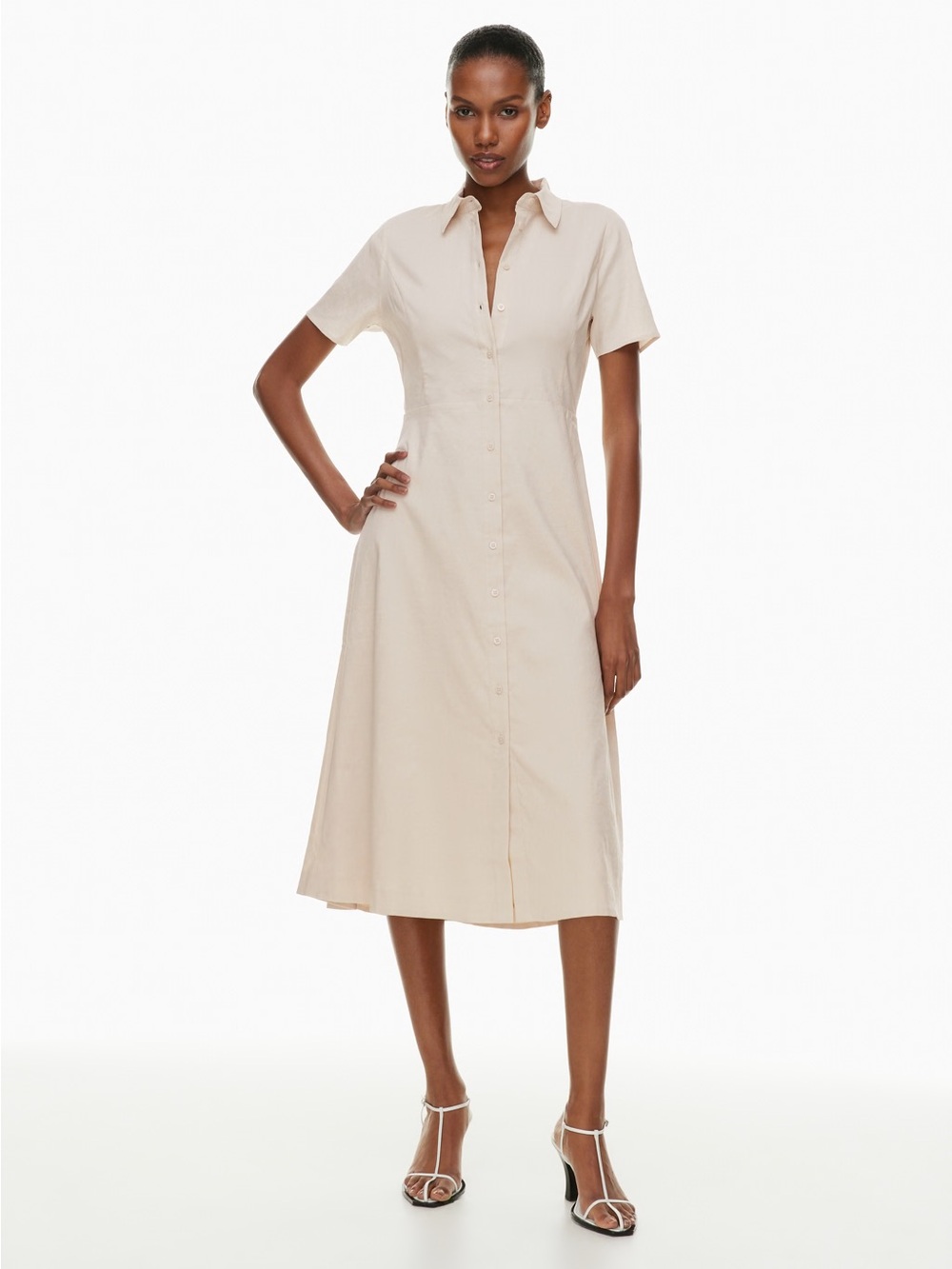 Aritizia Babaton Expertise Linen Dress in Cream Size Small Midi Length